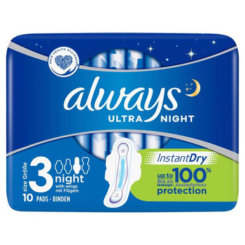 Immer sanitäre Handtücher Ultra Night Size 3 mit Flügeln 10 pro Pack