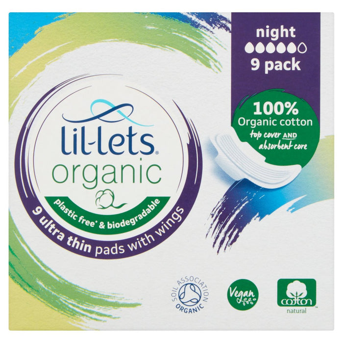 Lil-Lets Pads orgánicos Noche 9 por paquete
