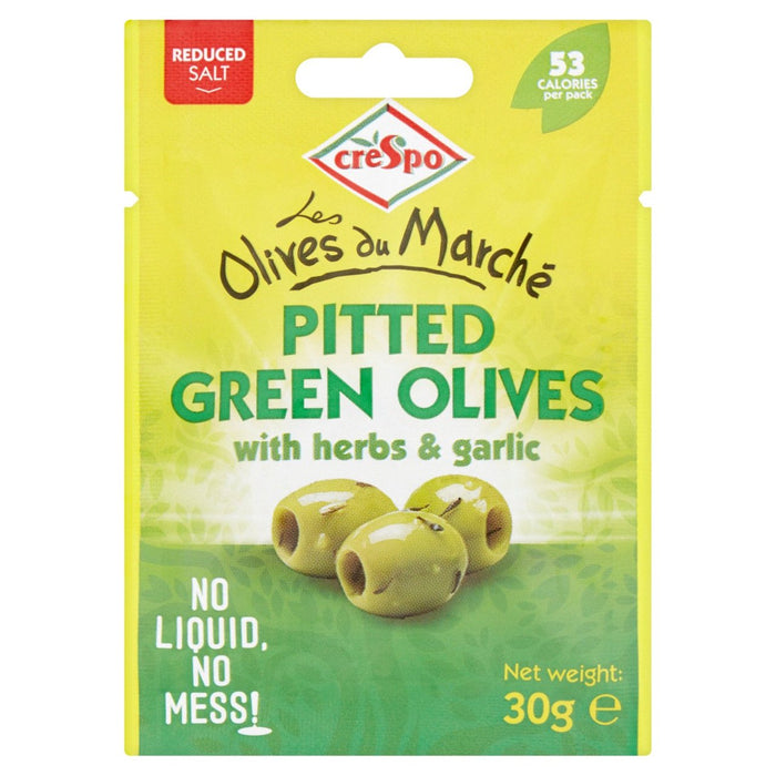 Crespo hat grüne Oliven mit Kräutern und Knoblauch 30g geschlagen
